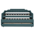 Twin Size Upholstered Daybed With Trundle And Three Drawers,Green Twin Green Linen