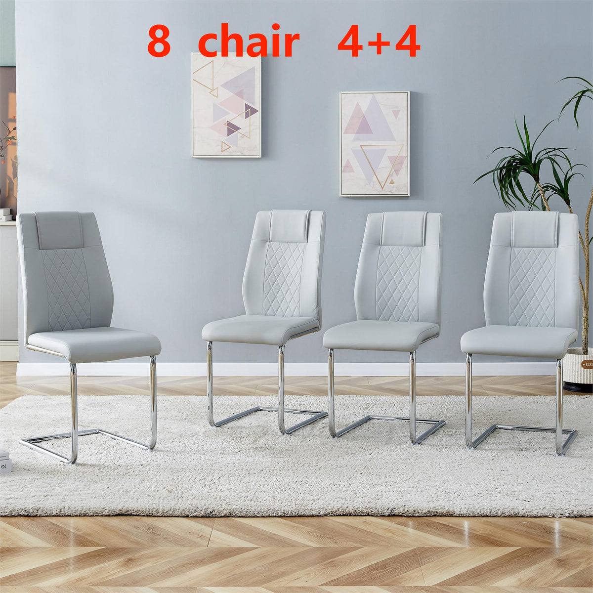 Modern Dining Chairs With Faux Leather Padded Seat Dining Living Room Chairs Upholstered Chair With Metal Legs Design For Living, Bedroom, Dining Room Side Chairs Set Of 8 Light Gray Pu C 001 Light