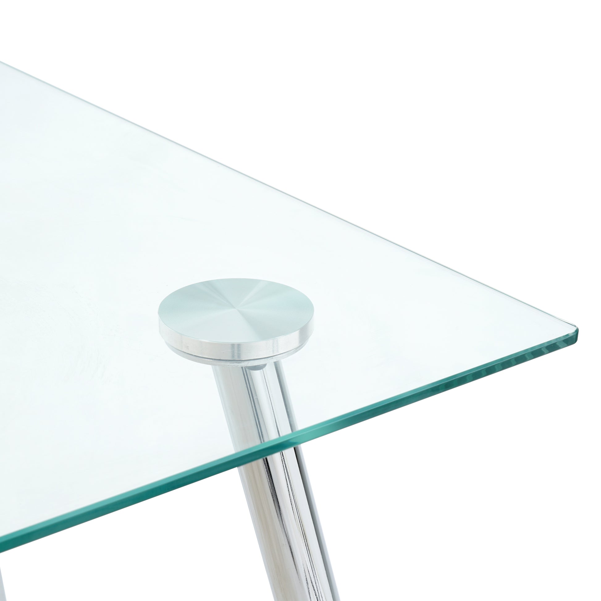 Modern Simple Rectangular Glass Dining Table, Solid Tempered Glass Tabletop, Electroplated Table Legs, White Pu Dining Chair Set, Suitable For Restaurant Kitchen Use Set Of 5 Upholstered Chair Glass White Pu Seats 4 Metal Rectangular Dining Table With