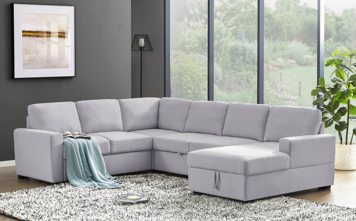 Ketterman 4 Piece Upholstered Sectional Light Gray Foam Linen