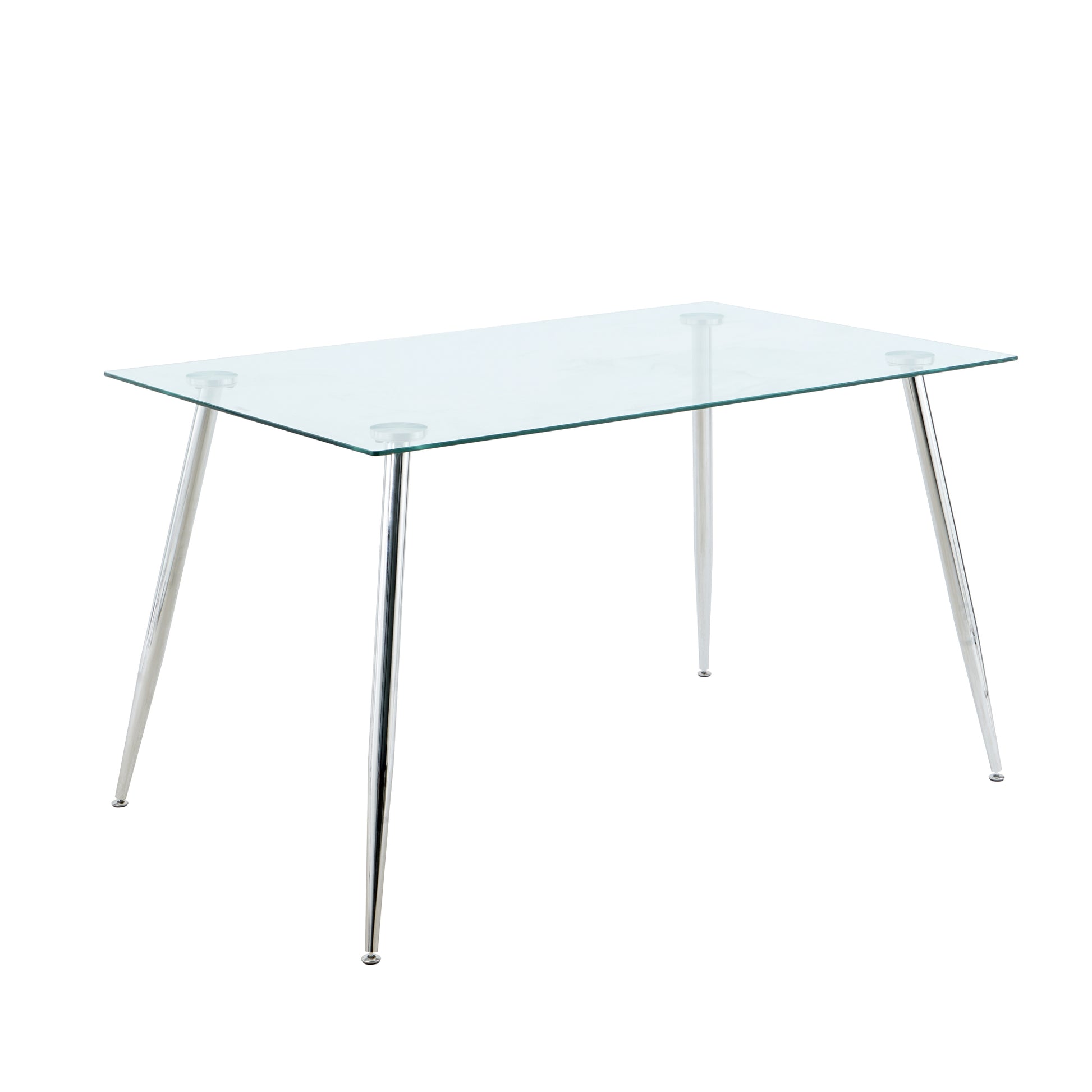 Modern Simple Rectangular Glass Dining Table, Solid Tempered Glass Tabletop, Electroplated Table Legs, Gray Pu Dining Chair Set, Suitable For Restaurant Kitchen Use Set Of 7 Upholstered Chair Glass Gray Pu Seats 6 Metal Rectangular Dining Table With
