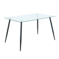 Table And Chair Set, One Table And Four Chairs. Clear Tempered Glass Table Top, 0.3 Feet Thick, Black Wrought Iron Legs. Black Spray Paint Chair Legs. Upholstered Chair Glass Cream White Metal