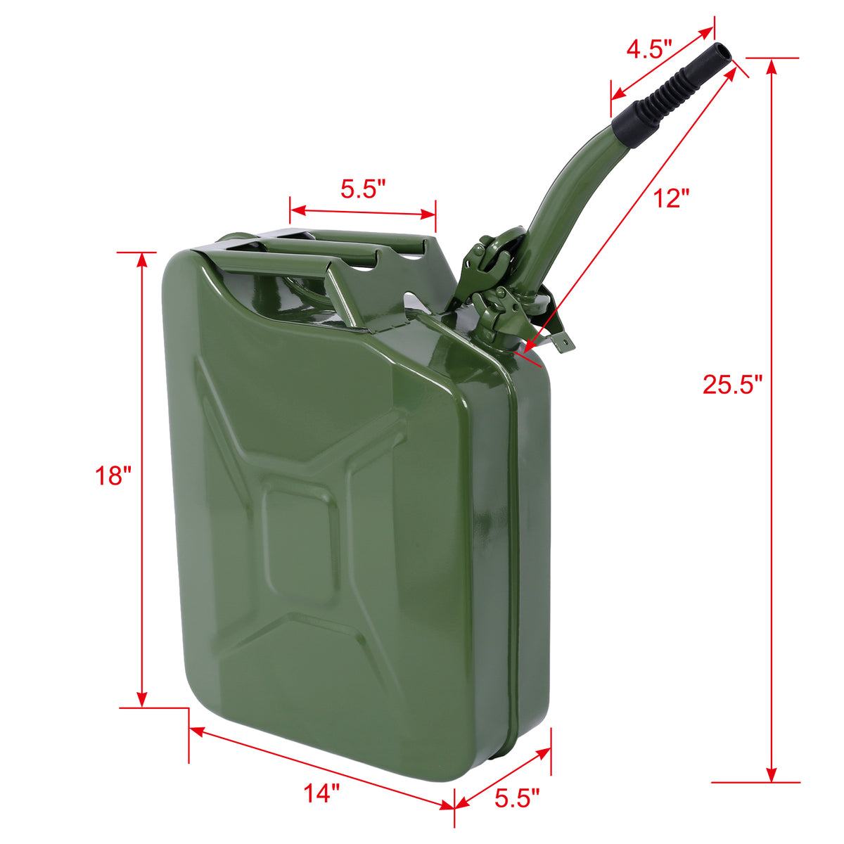 20 Liter 5 Gallon Jerry Fuel Can With Flexible Spout, Portable Jerry Cans Fuel Tank Steel Fuel Can, Fuels Gasoline Cars, Trucks, Equipment, Green Green Steel