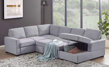 Ketterman 4 Piece Upholstered Sectional Light Gray Foam Linen