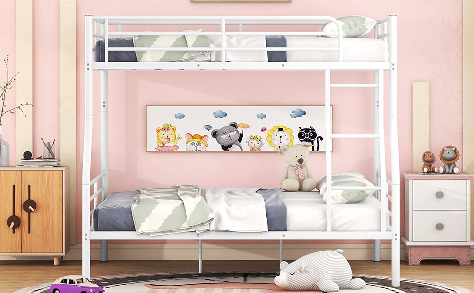Full Xl Over Queen Metal Bunk Bed, White White Iron