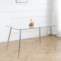 Modern Simple Rectangular Glass Dining Table, Solid Tempered Glass Tabletop, Electroplated Table Legs, Light Yellow Pu Dining Chair Set, Suitable For Restaurant Kitchen Use Set Of 7 Upholstered Chair Glass Light Yellow Seats 6 Metal Rectangular Dining