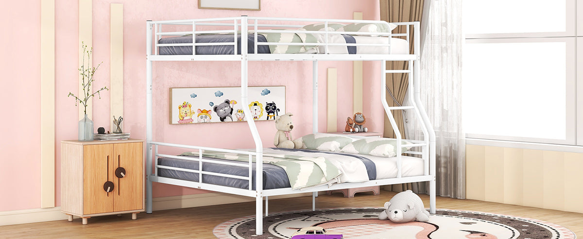 Full Xl Over Queen Metal Bunk Bed, White White Iron