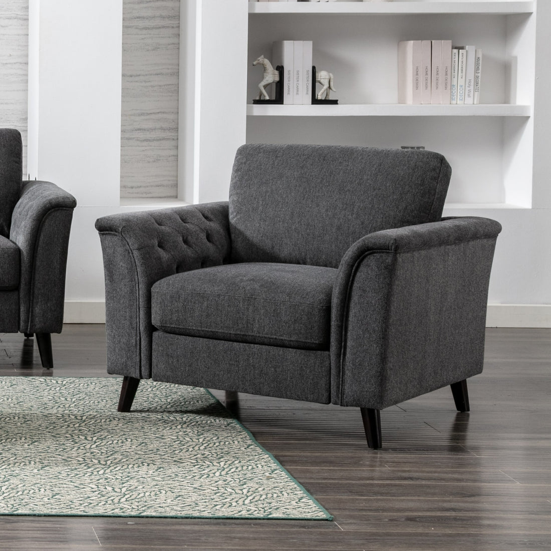 Stanton 36.5" Dark Gray Linen Chair With Tufted Arms Dark Gray Linen