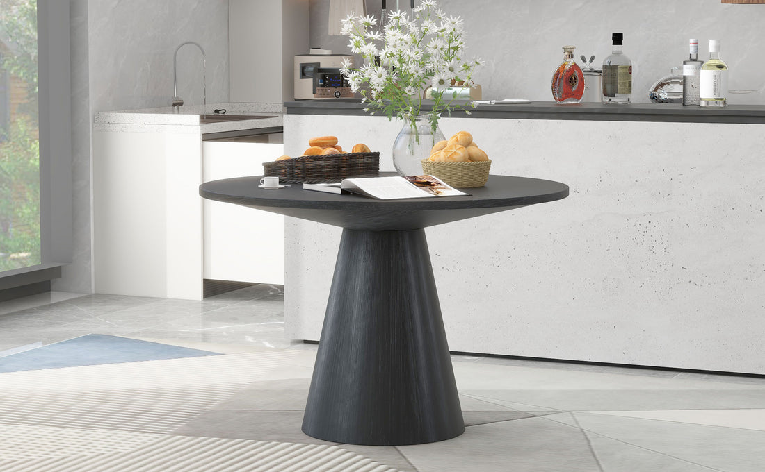 Retro Round Dining Table Minimalist Elegant Table For Living Room, Dining Room Black Black Rubber Wood
