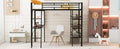 Twin Size Loft Metal Bed With 3 Layers Of Shelves And Desk, Stylish Metal Frame Bed With Whiteboard, Black Black Metal