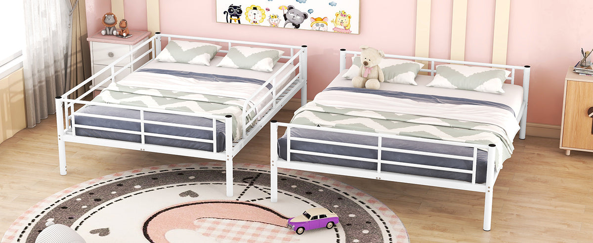 Full Xl Over Queen Metal Bunk Bed, White White Iron