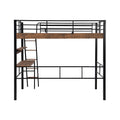 Metal Full Size Loft Bed With Built In Desk, Storage Shelf And Ladder, Black Full Box Spring Not Required Black Metal Metal & Wood