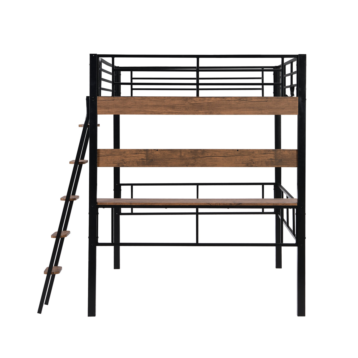 Metal Full Size Loft Bed With Built In Desk, Storage Shelf And Ladder, Black Full Box Spring Not Required Black Metal Metal & Wood