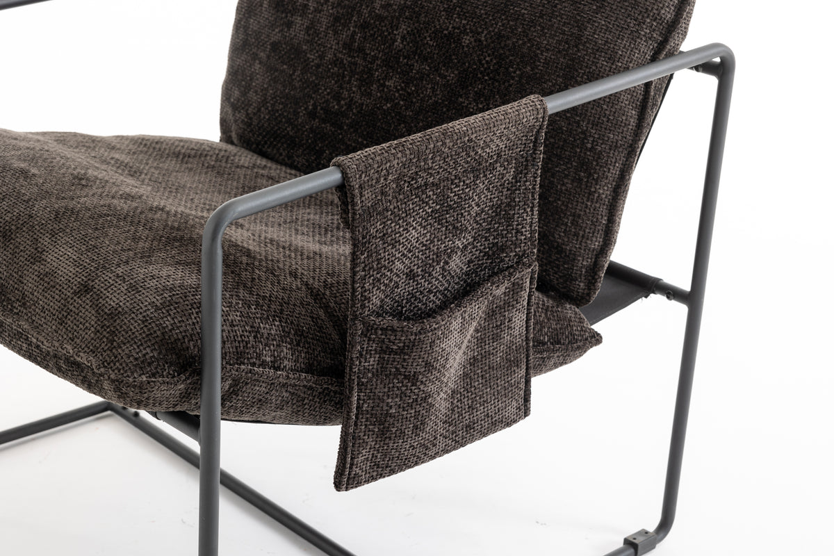 2 Chairs In 1 Box, Upholstered Hanging Armchair With Arm Pocket Metal Frame, Crushed Foam Cushions And Skin Friendly Braid For Living Room And Bedroom. Dark Gray Dark Grey Metal