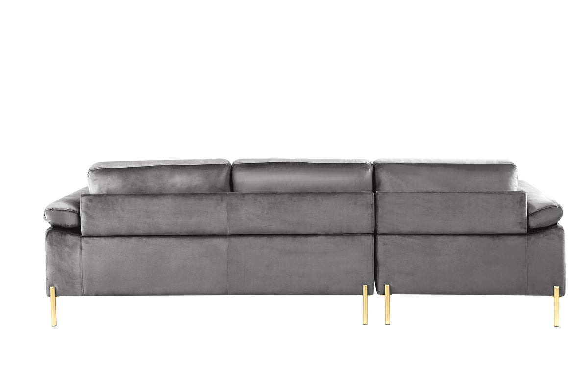 Shannon Velvet Sectional Sofa With Chaise Gray Foam Velvet