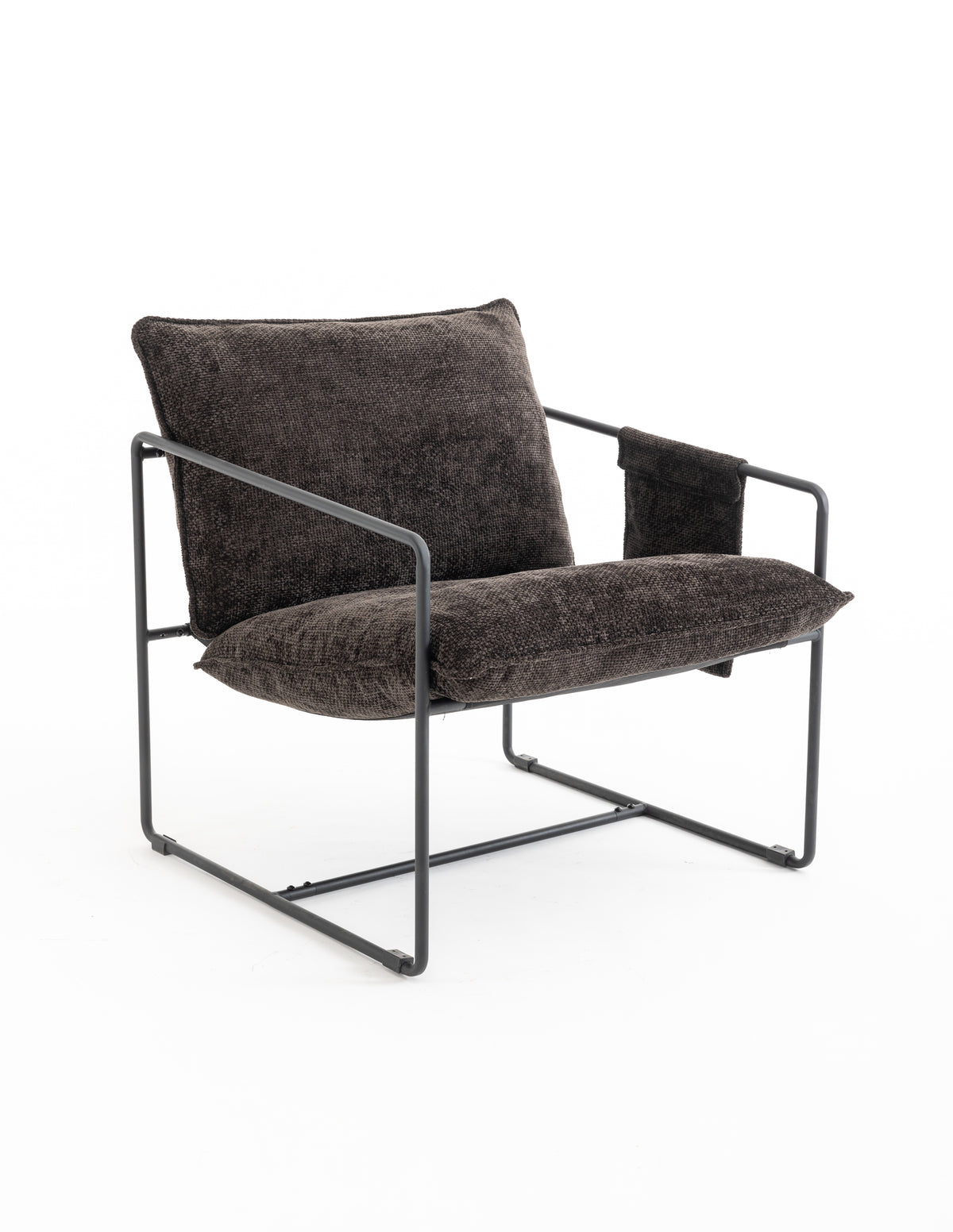 2 Chairs In 1 Box, Upholstered Hanging Armchair With Arm Pocket Metal Frame, Crushed Foam Cushions And Skin Friendly Braid For Living Room And Bedroom. Dark Gray Dark Grey Metal