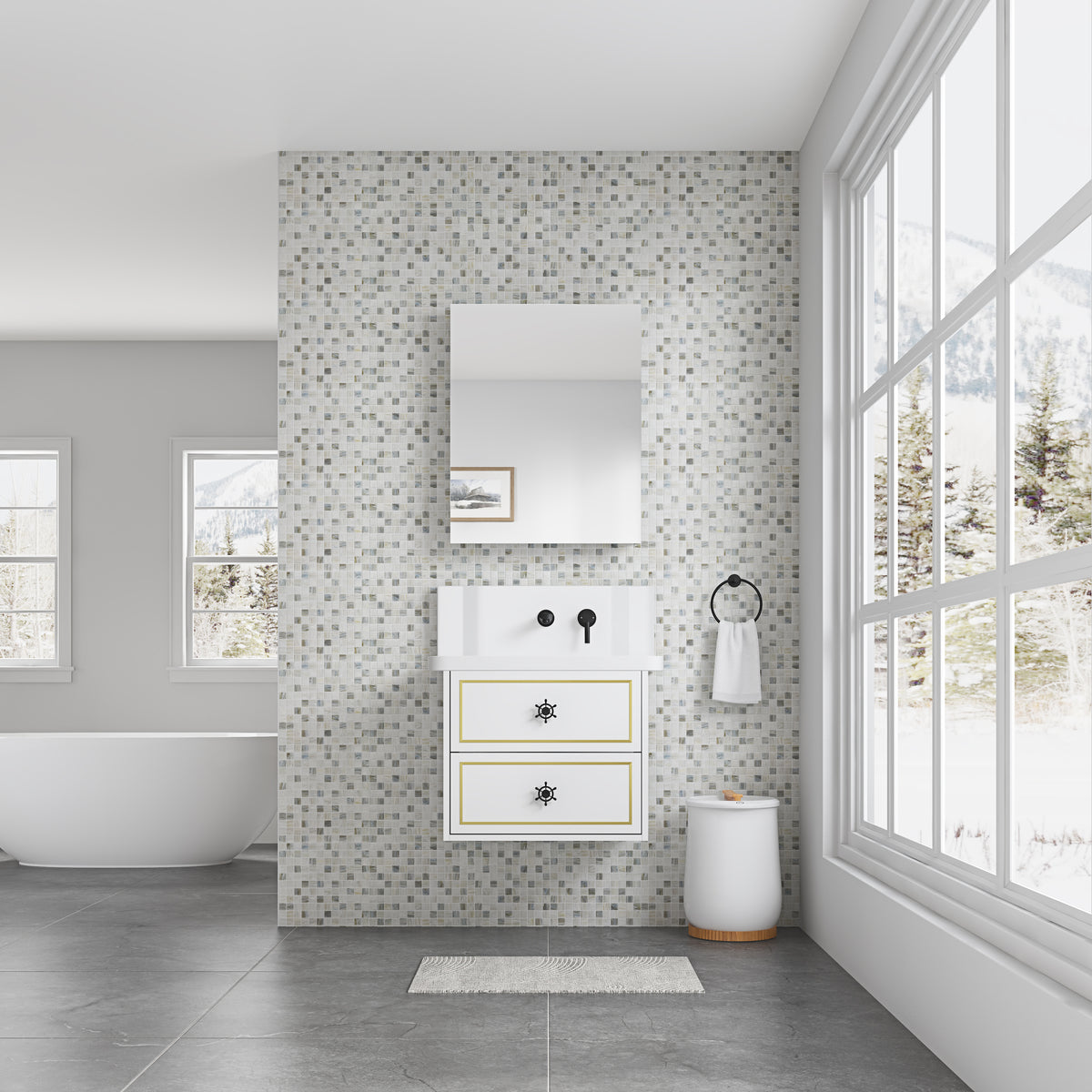 24" W X 30" H Single Door Bathroom Medicine Cabinet With Mirror, Recessed Or Surface Mount Bathroom Wall Cabinet, Beveled Edges,Silver White Engineered Wood