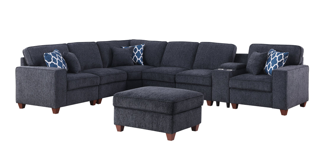 Gina Sectional Sofa With Ottoman Black Foam Chenille