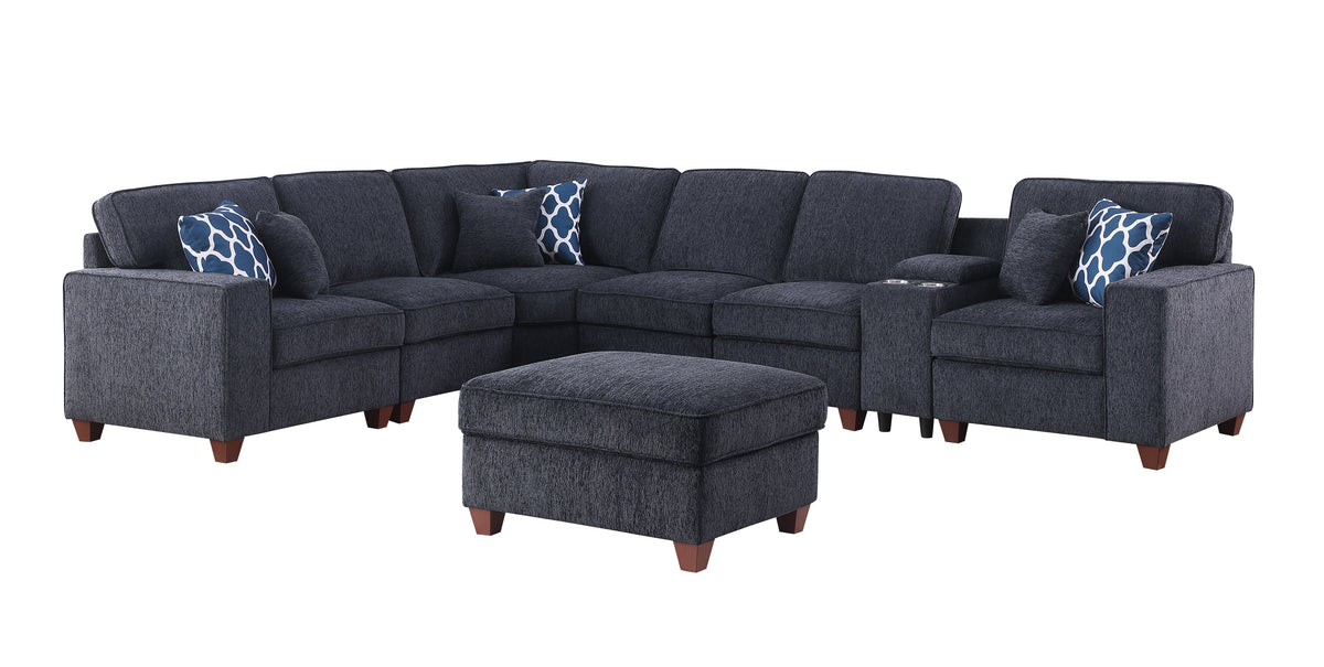 Gina Sectional Sofa With Ottoman Black Foam Chenille