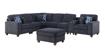 Gina Sectional Sofa With Ottoman Black Foam Chenille