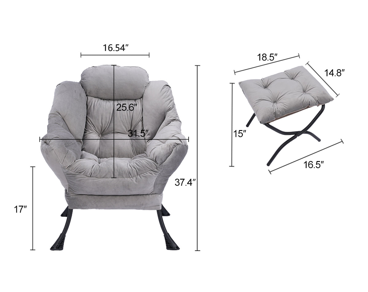 Living Room Chairs Modern Cotton Fabric Lazy Chair, Accent Contemporary Lounge Chair, Single Steel Frame Leisure Sofa Chair With Armrests And A Side Pocket Light Gray02 Light Gray Polyester Metal Primary Living Space Soft Polyester Fiber Pad Fabric 1