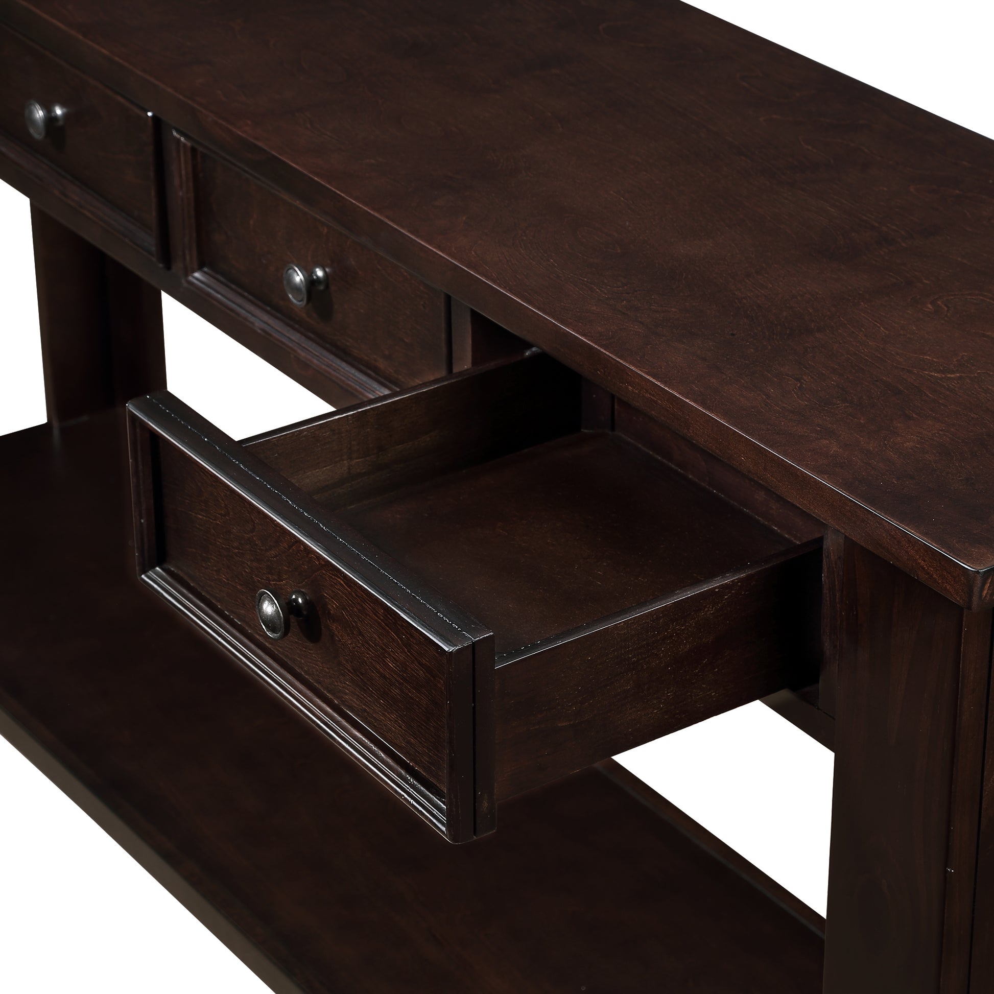63" Pine Wood Console Table With 4 Drawers And 1 Bottom Shelf For Entryway Hallway Easy Assembly 63 Inch Long Sofa Table Light Espresso Light Espresso Pine