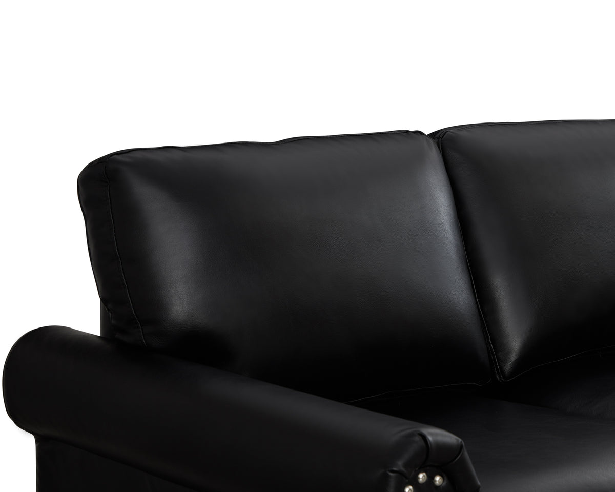 Living Room Sofa Loveseat Black Faux Leather Black Foam Pu Leather