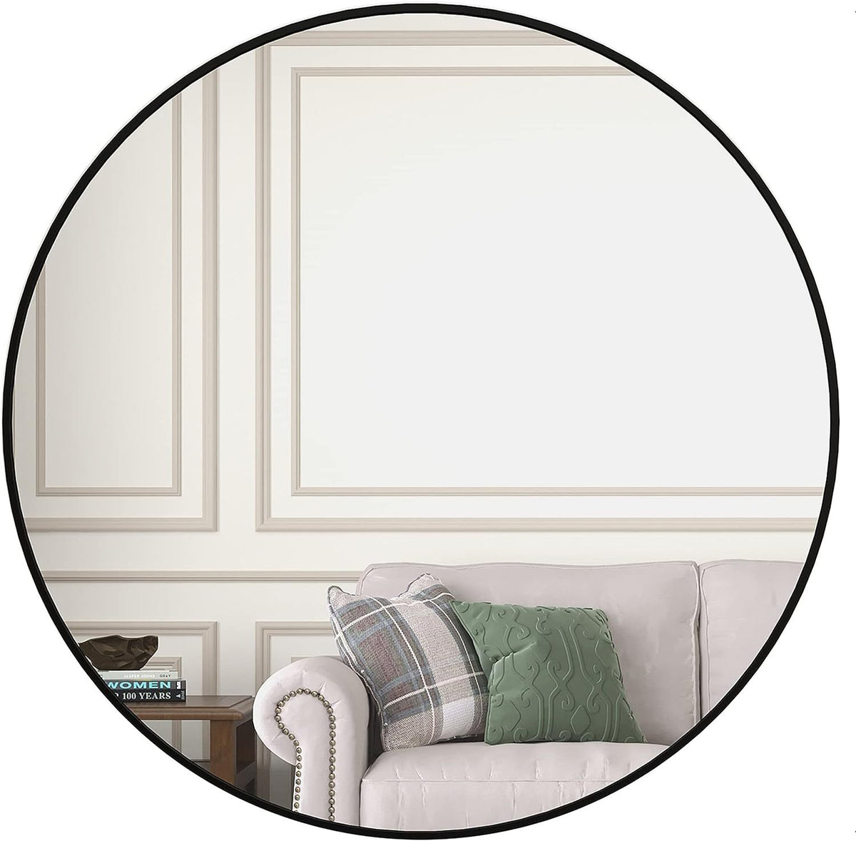 Black 36 Inch Metal Round Bathroom Mirror Black Classic Mdf Glass Aluminium Alloy