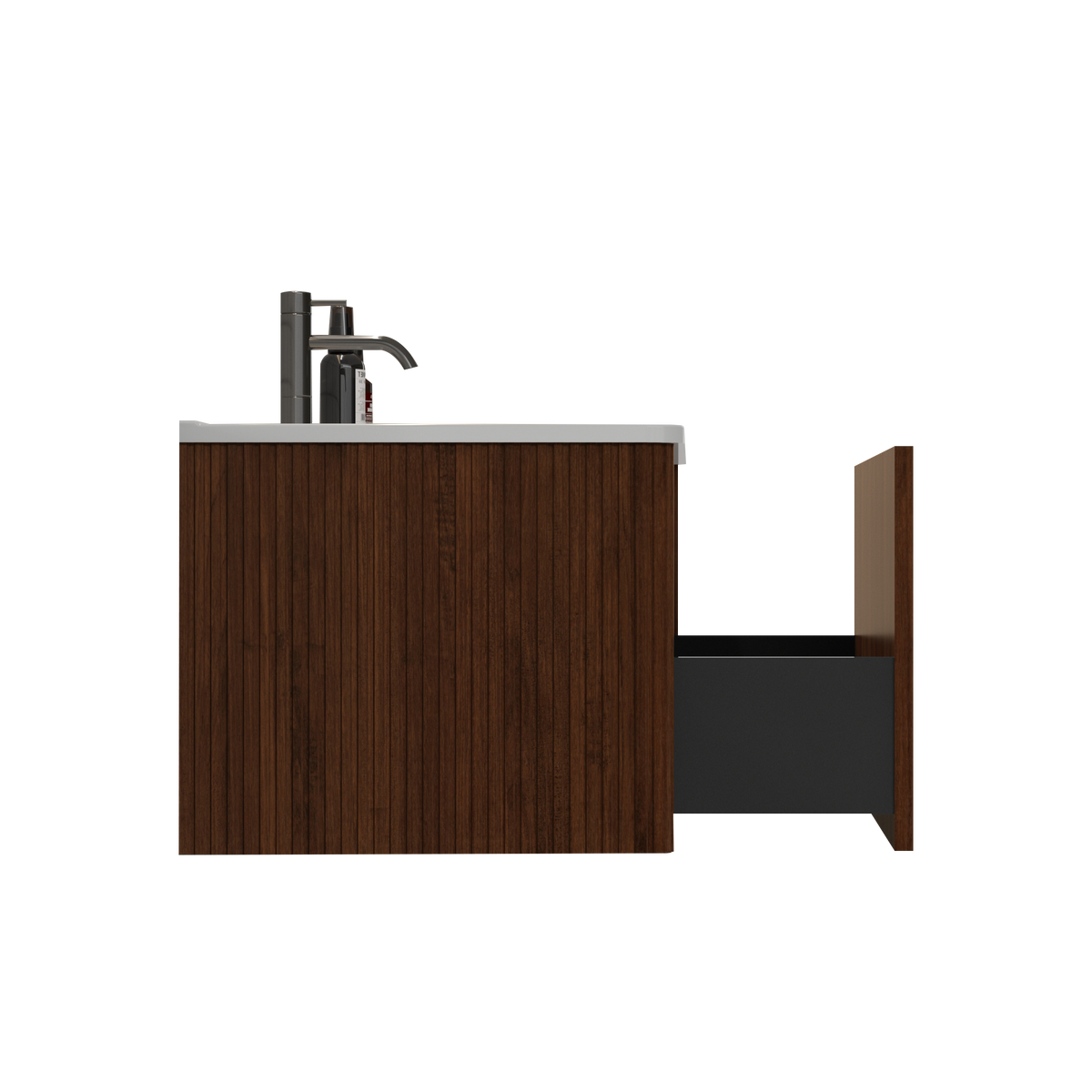 U047 Etna30W 305 Etna 30" Striped Walnut Bathroom Vanity With White Ceramic Sink, Wall Mounted Floating Bathroom Vanity For Modern Bathroom, Pre Assembled White Walnut Melamine