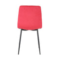 Table And Chair Set, One Table And Four Chairs. Clear Tempered Glass Table Top, 0.3 Feet Thick, Black Wrought Iron Legs. Black Spray Paint Chair Legs. Upholstered Chair Glass Red Metal Rectangular