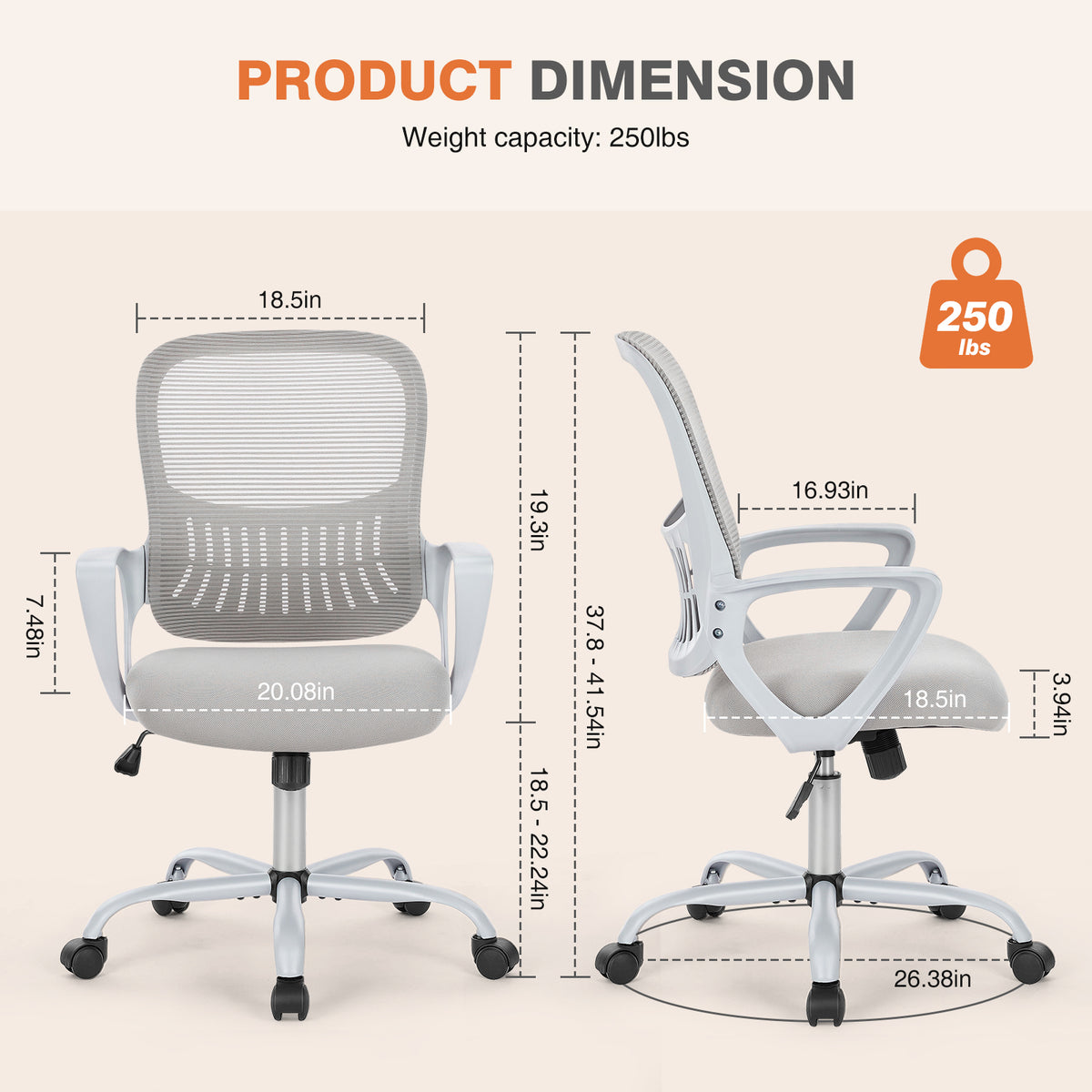 Sweetcrispy Ergonomic Office Chair Home Desk Mesh Chair With Fixed Armrest Executive Computer Chair With Soft Foam Seat Cushion Gray Nylon Mesh