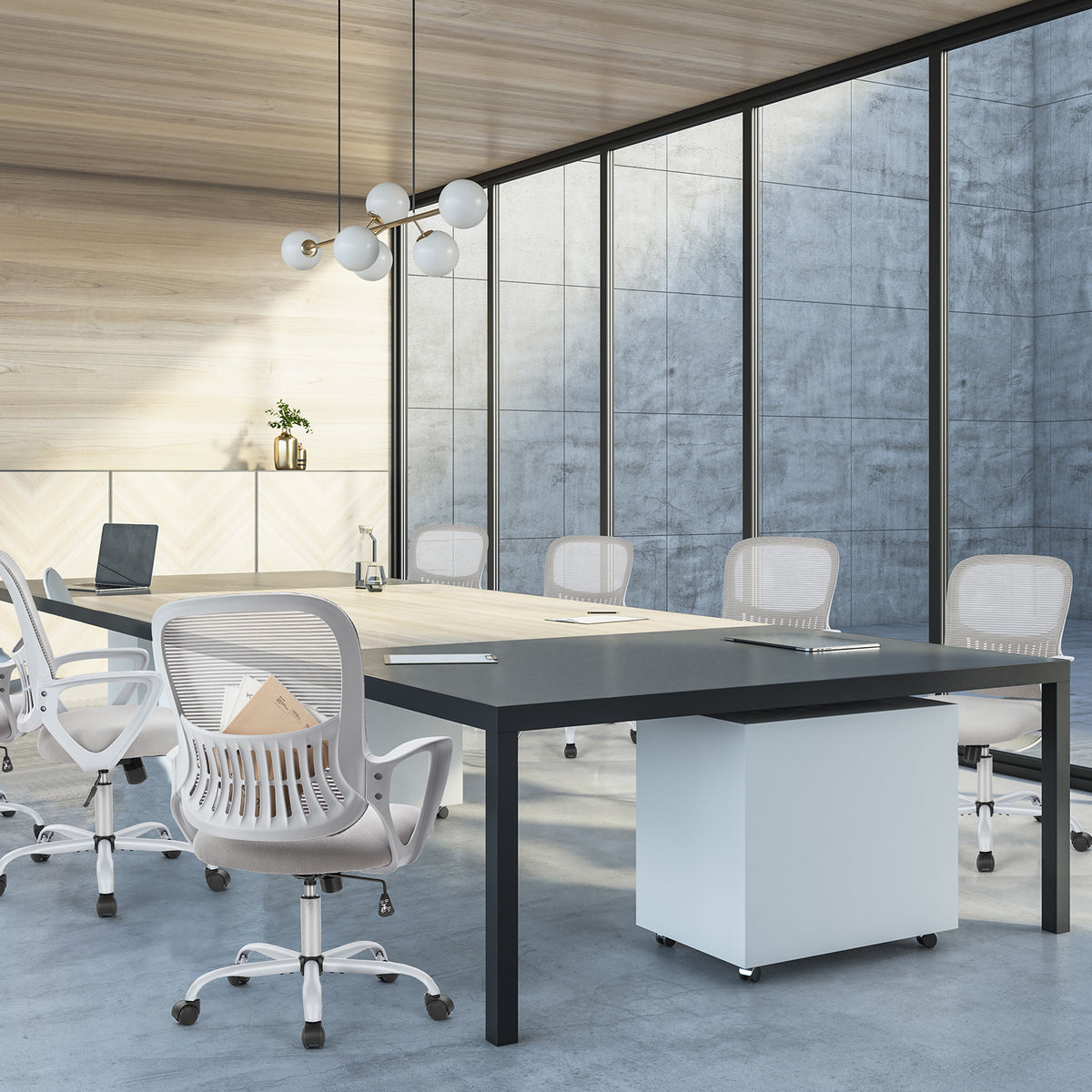 Sweetcrispy Ergonomic Office Chair Home Desk Mesh Chair With Fixed Armrest Executive Computer Chair With Soft Foam Seat Cushion Gray Nylon Mesh