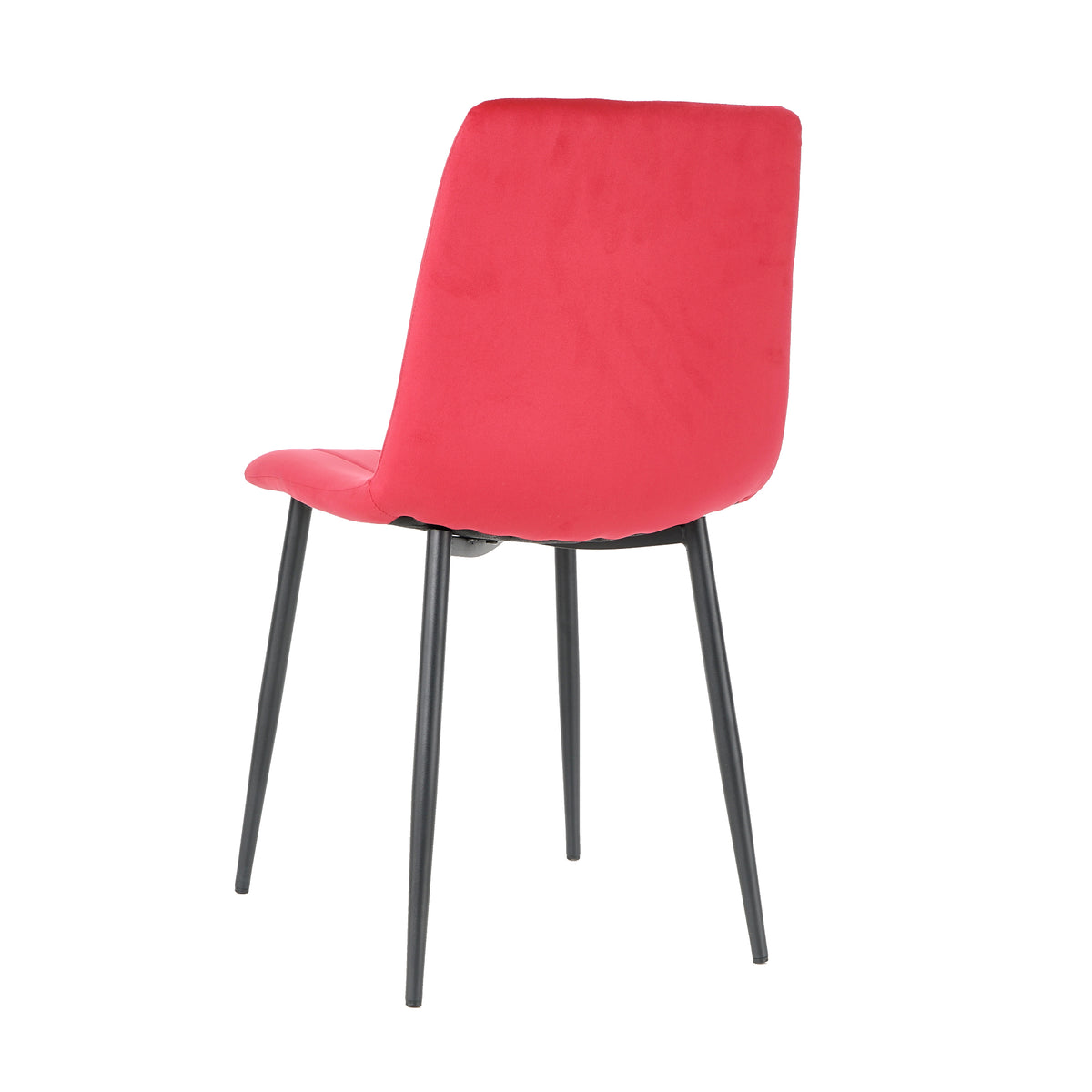 Table And Chair Set, One Table And Four Chairs. Clear Tempered Glass Table Top, 0.3 Feet Thick, Black Wrought Iron Legs. Black Spray Paint Chair Legs. Upholstered Chair Glass Red Metal Rectangular