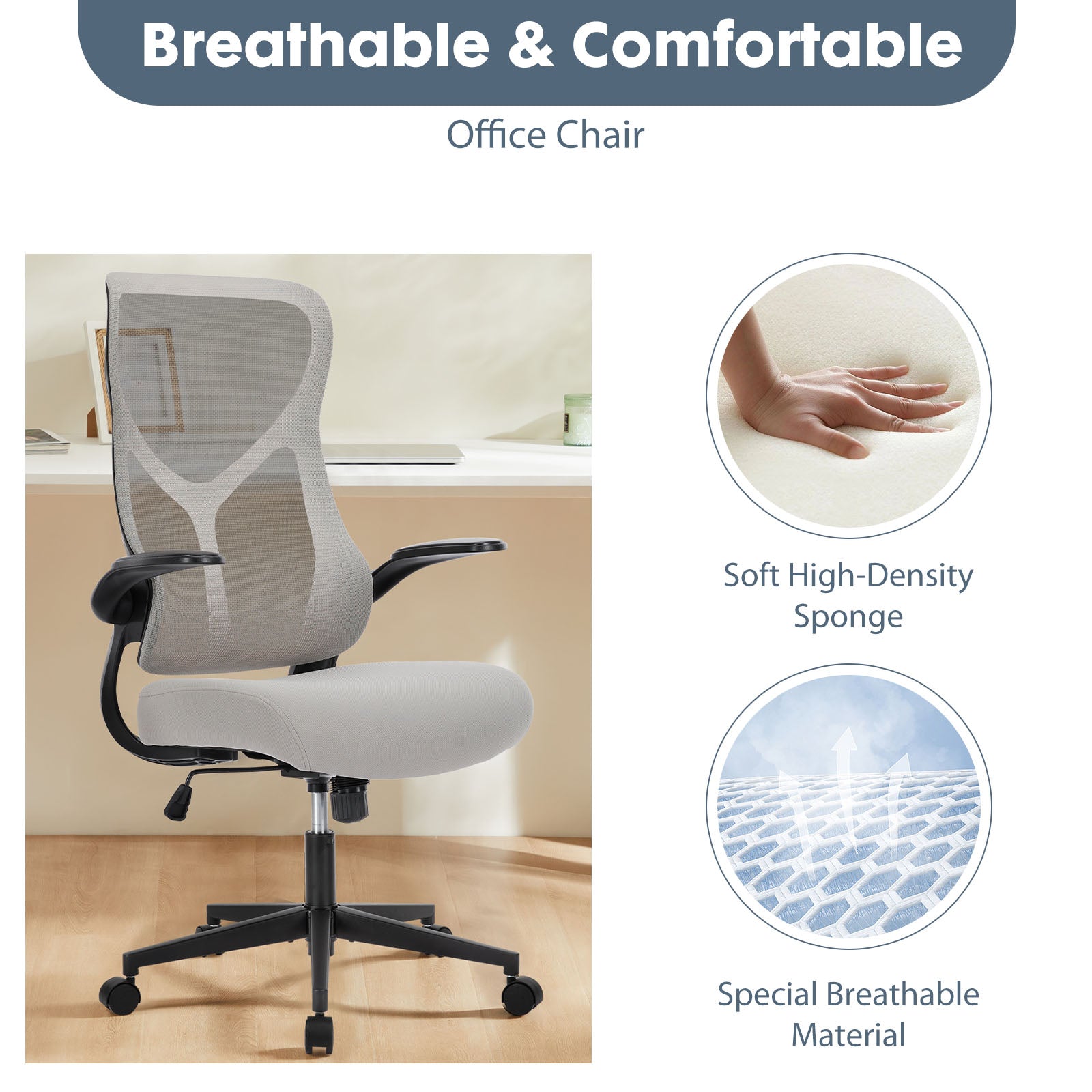 Sweetcrispy Ergonomic Executive High Back Office Chairmesh Computer Chair Gray Nylon Mesh