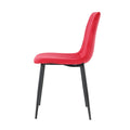 Table And Chair Set, One Table And Four Chairs. Clear Tempered Glass Table Top, 0.3 Feet Thick, Black Wrought Iron Legs. Black Spray Paint Chair Legs. Upholstered Chair Glass Red Metal Rectangular