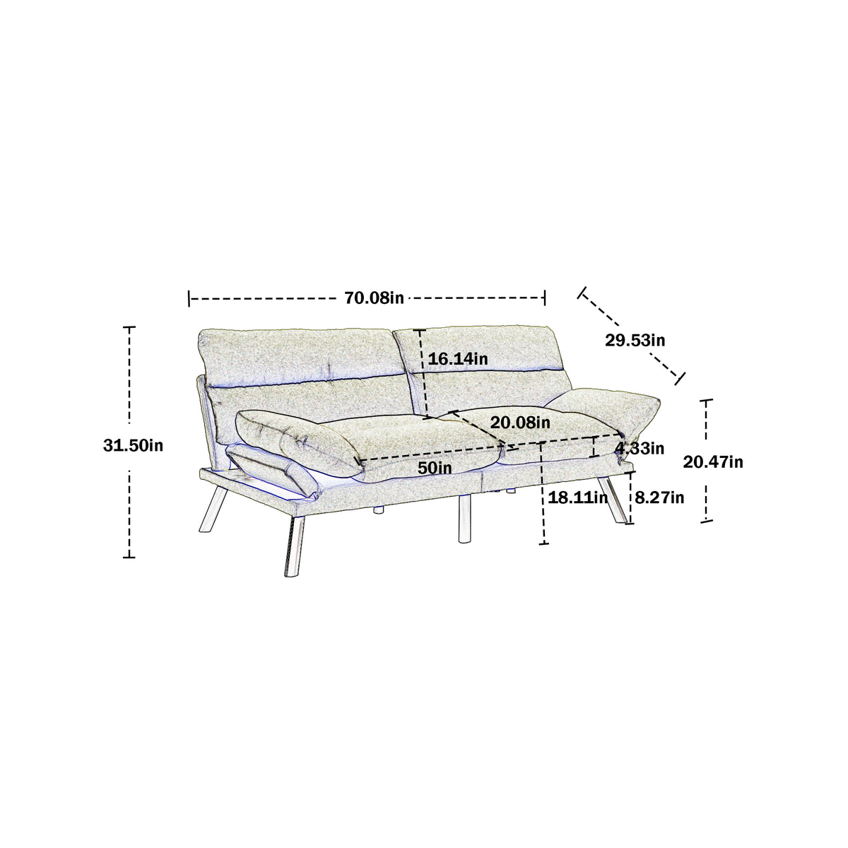 United We Win Furniture,Bedroom Furniture,Living Room Furniture,Sofa With Thick Cushion,Sofa Bed,Sleeper Sofa With Metal Feet. Green Linen 2 Seat