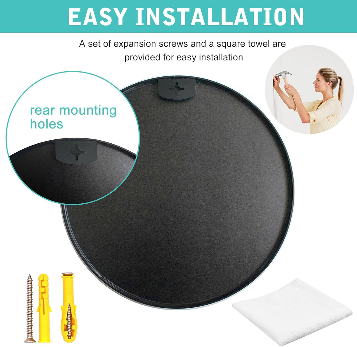 Black 36 Inch Metal Round Bathroom Mirror Black Classic Mdf Glass Aluminium Alloy