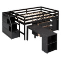 Full Size Loft Bed With Retractable Writing Desk And 3 Drawers, Wooden Loft Bed With Storage Stairs And Shelves, Espresso Espresso Solid Wood Mdf