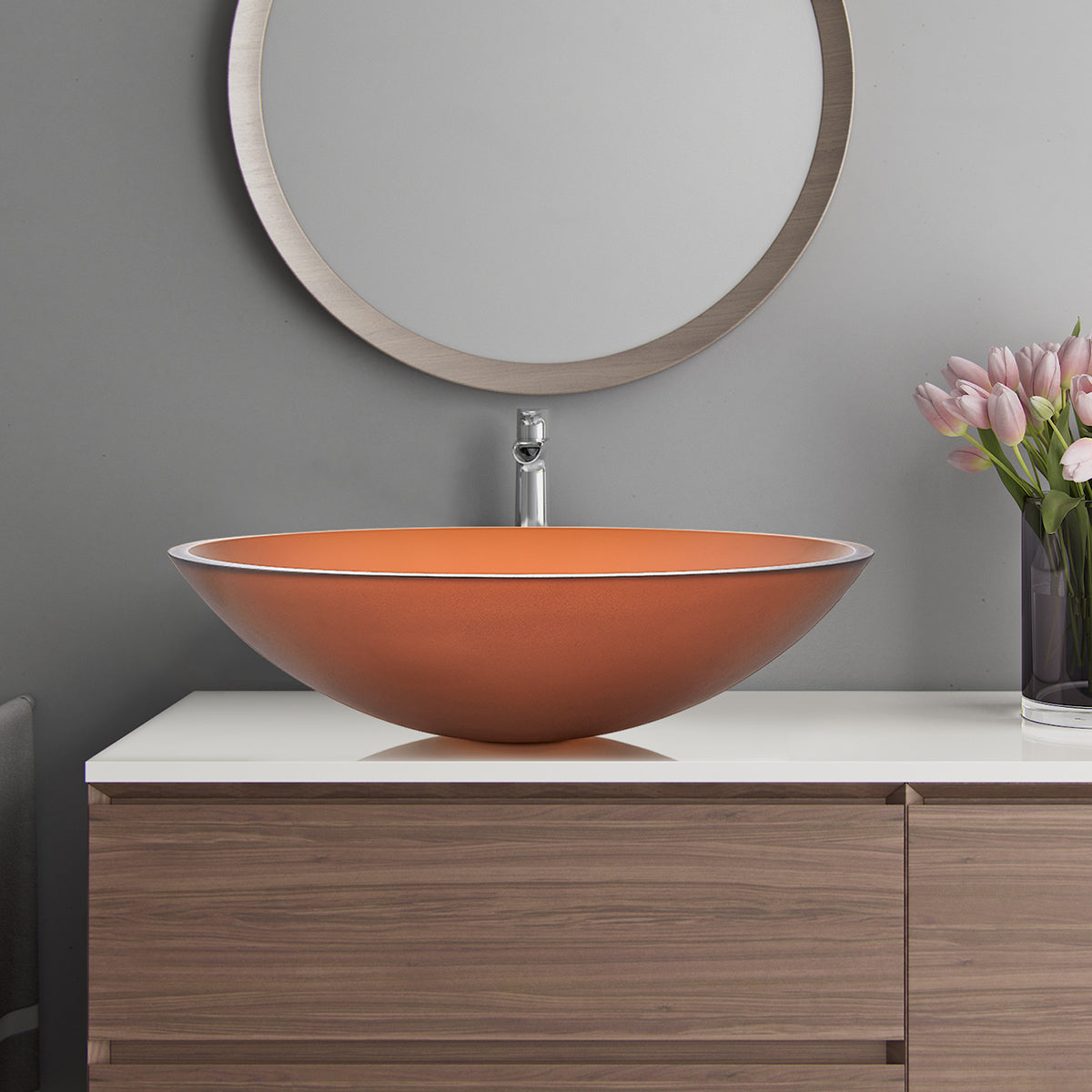 Tempered Glass Matte Bathroom Vessel Sink, Oval Bathroom Basin Tempered Glass Matt Tea Brown Bathroom Modern Glass