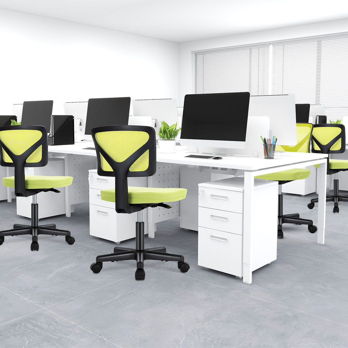 Sweetcrispy Armless Desk Chair Small Home Office Chair With Lumbar Support Green Nylon Mesh