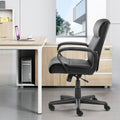 Sweetcrispy Mid Back Office Desk Chair With Padded Armrests Pu Leather Home Office Chair Black Pu Leather