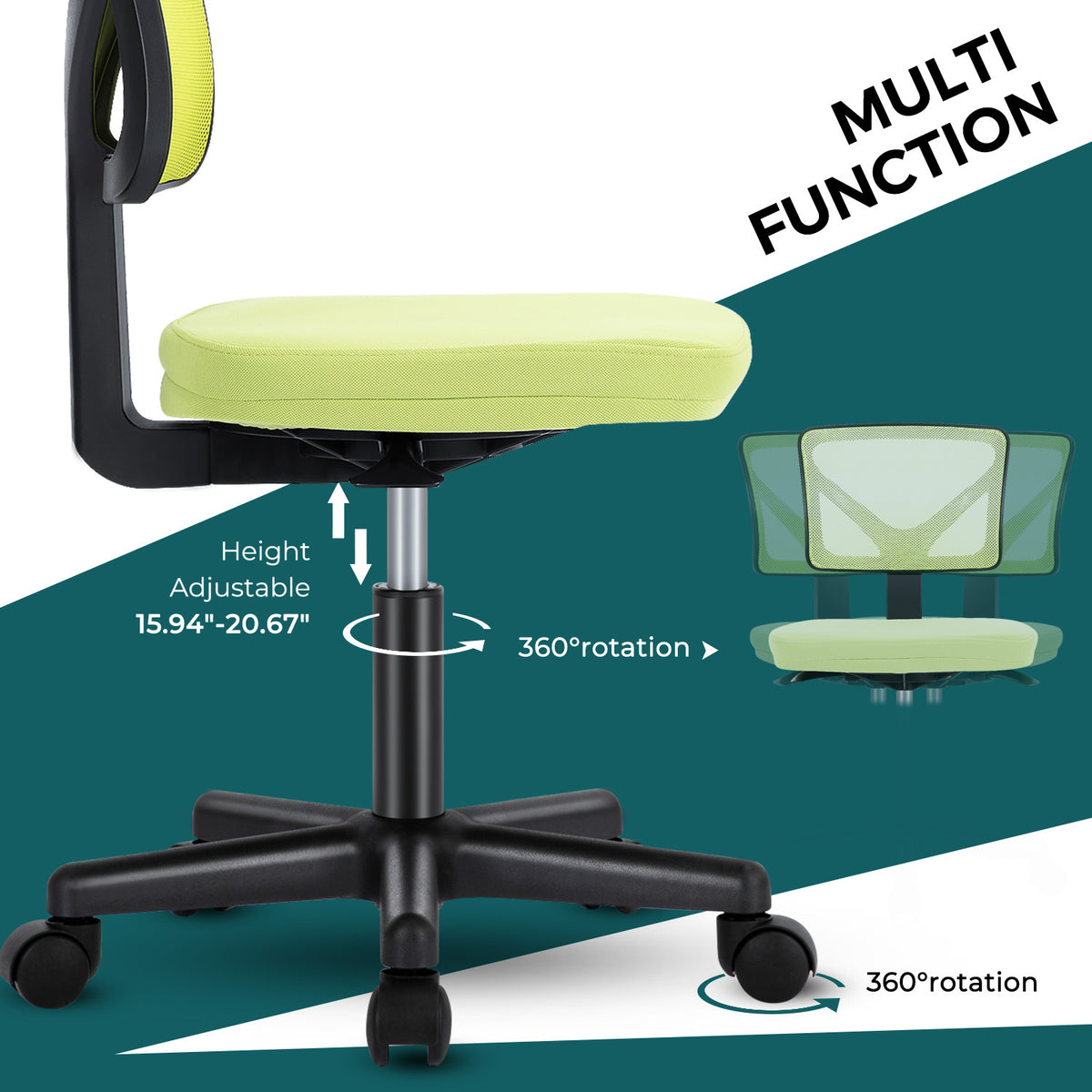 Sweetcrispy Armless Desk Chair Small Home Office Chair With Lumbar Support Green Nylon Mesh