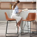 Sweetcrispy 26 Inch Counter Height Bar Stools Set Of 2 Leather Barstool With Back And Metal Leg Modern Bar Stools For Kitchen Island Pub Living Room Brown Pu
