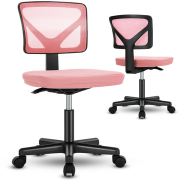 Sweetcrispy Armless Desk Chair Small Home Office Chair With Lumbar Support Pink Nylon Mesh