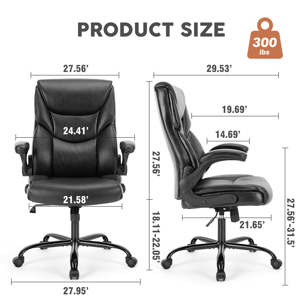 Sweetcrispy Executive Office Pu Leather Desk Chair High Back Flip Up Armrest Adjustable Ergonomic Home Office Chair Black Pu Leather