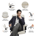 Sweetcrispy Executive Office Pu Leather Desk Chair High Back Flip Up Armrest Adjustable Ergonomic Home Office Chair White Pu Leather