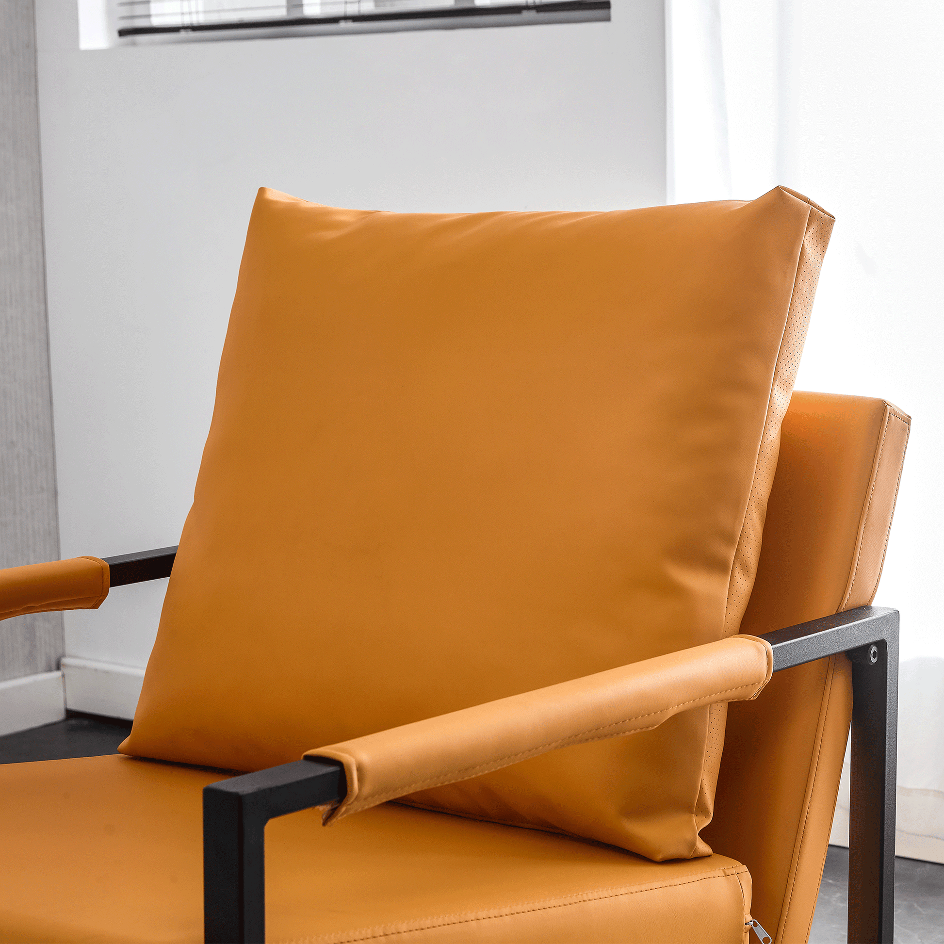 Pu Leather Accent Arm Chair Mid Century Upholstered Armchair With Metal Frame Extra Thick Padded Backrest And Seat Cushion Sofa Chairs For Living Room Orange Pu Leather Metal Frame Foam Sf 008 Orange Pu