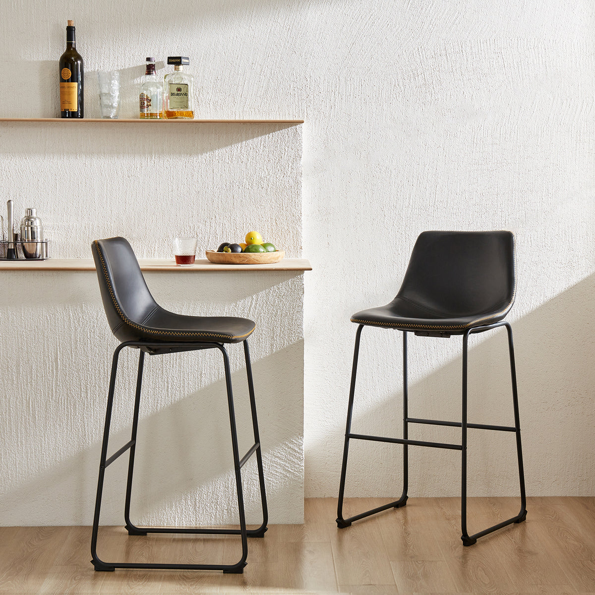 Sweetcrispy Leather 30 Inch Leather Counter Height Bar Stools Bar Stools Set Of 2 Black Pu