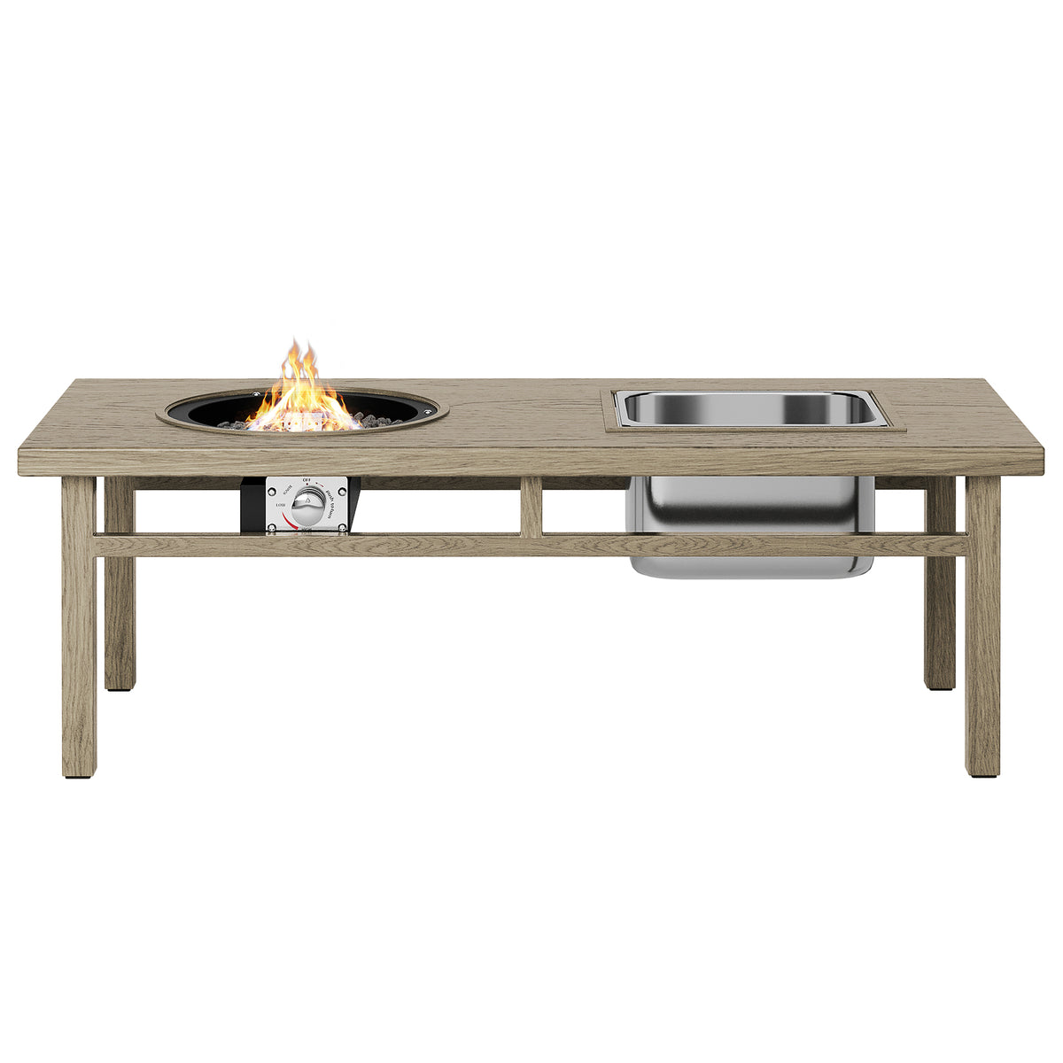 3 In 1 Coffee Table With Ice Bucket And Fire Pit Beige Beige Aluminium