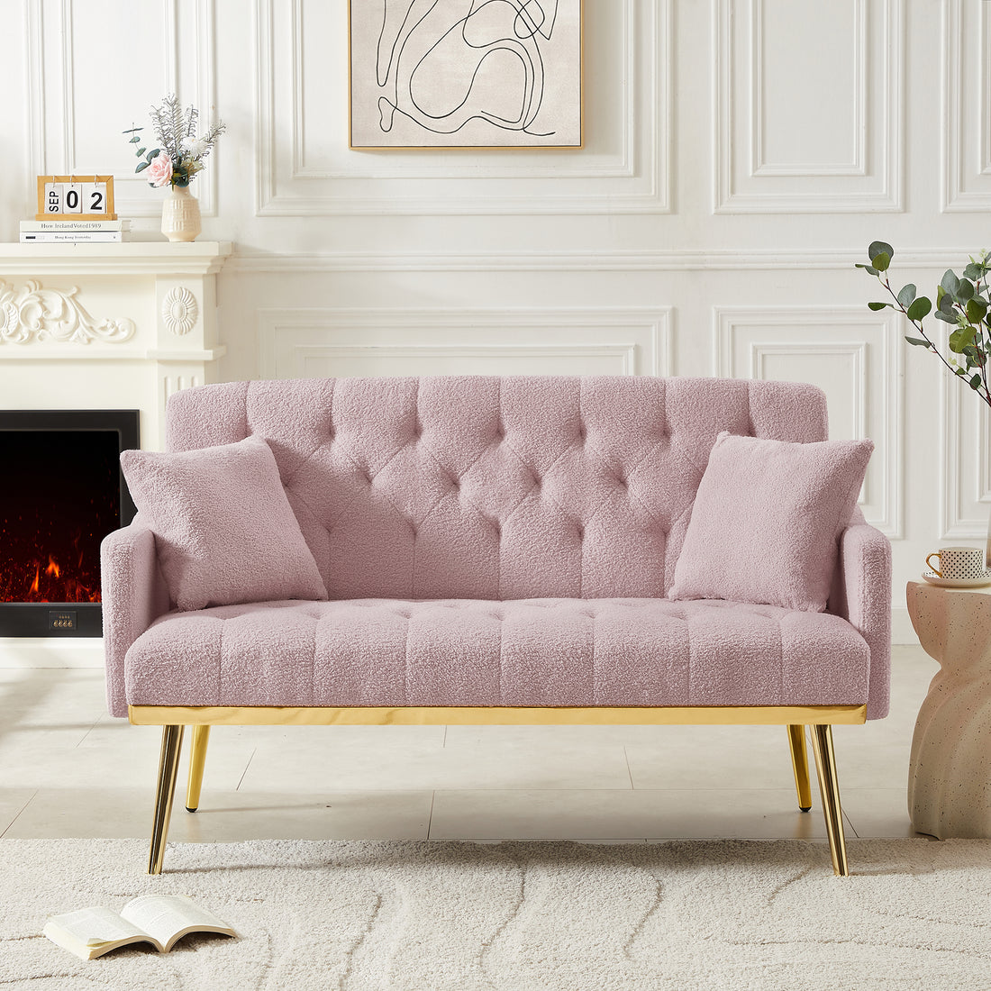 Pink Teddy Fabric 2 Seater Sofa Pink Engineered Wood